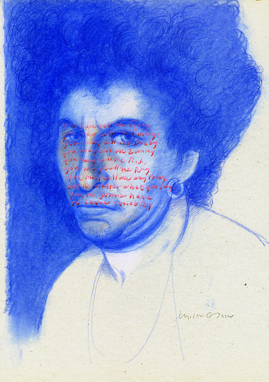 Portrait of Bob Dylan in blue